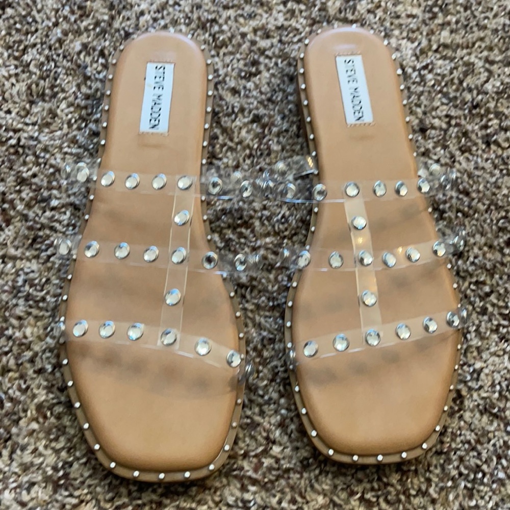 Steve Madden Clear and Tan Studded Sandals